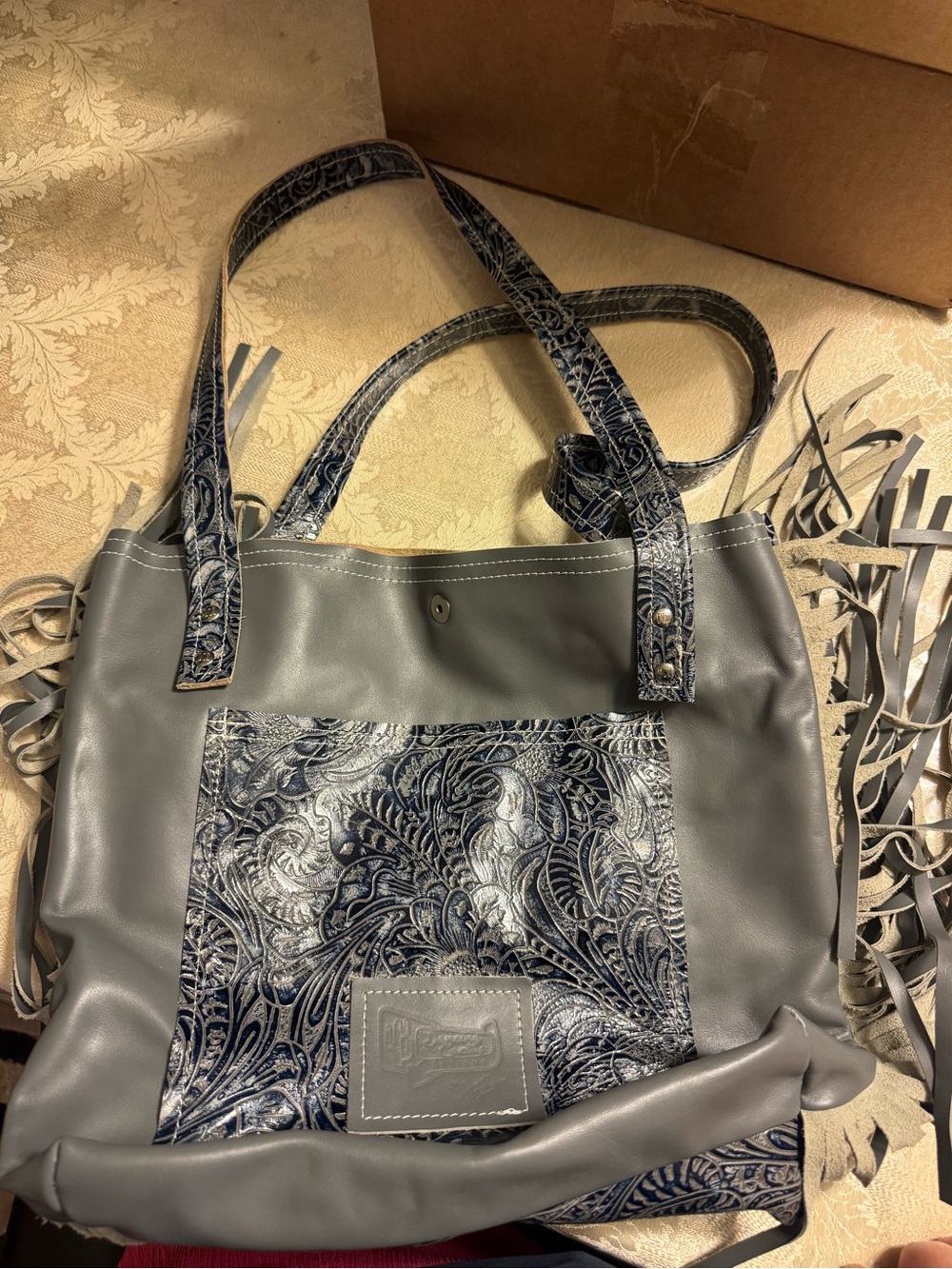 Unworn Dancing Cactus Designs Western Black Leather Fringe Shoulder Bag